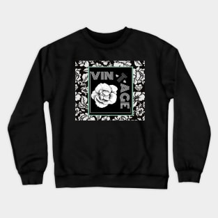 Vintage Collection Cabbage Rose Retro Black and White Crewneck Sweatshirt